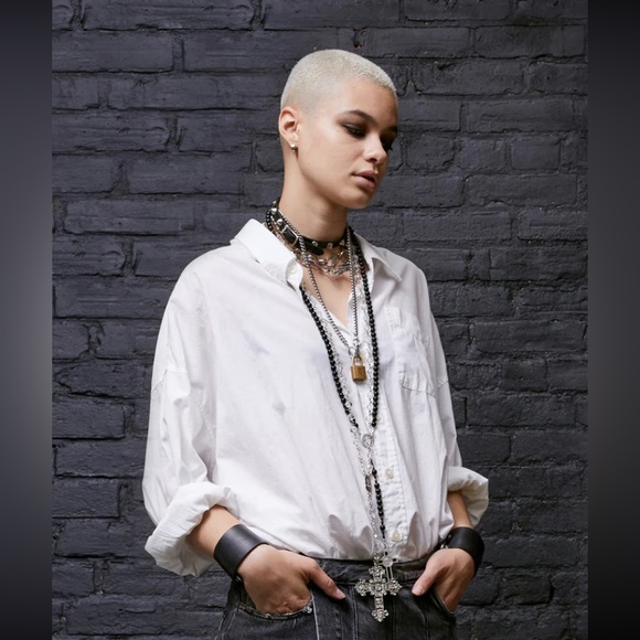R13 Drop Neck Oxford Shirt white. Size medium - Picture 1 of 10